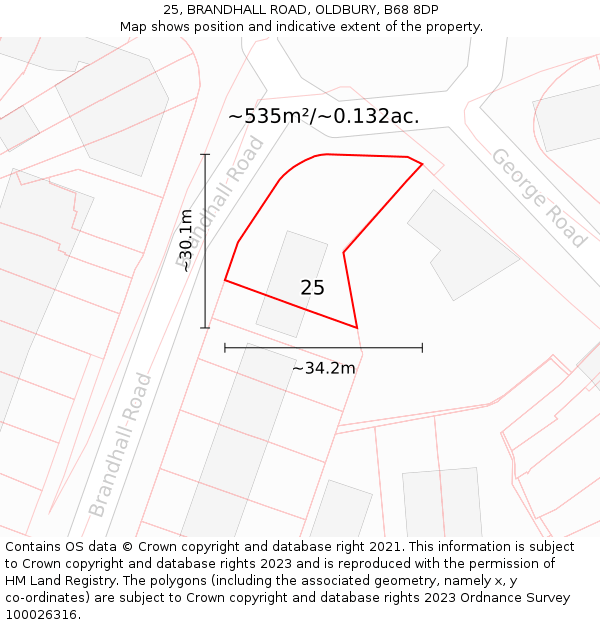 25, BRANDHALL ROAD, OLDBURY, B68 8DP: Plot and title map