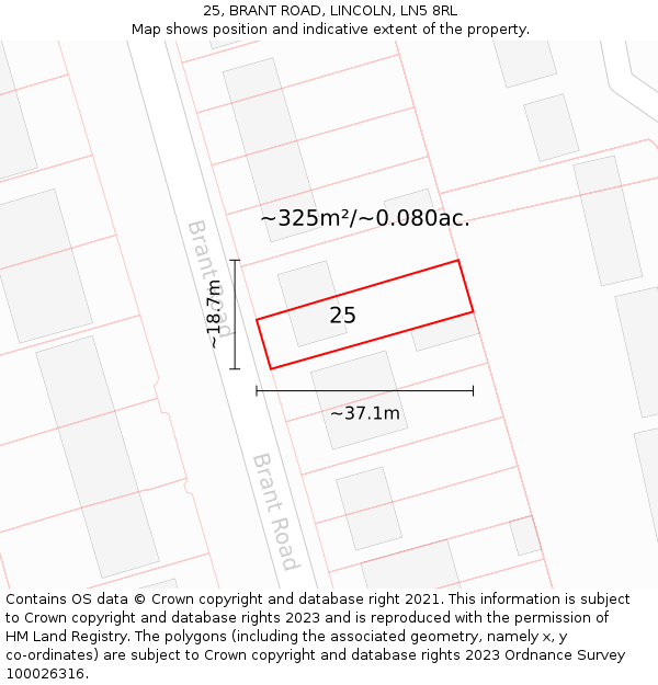 25, BRANT ROAD, LINCOLN, LN5 8RL: Plot and title map