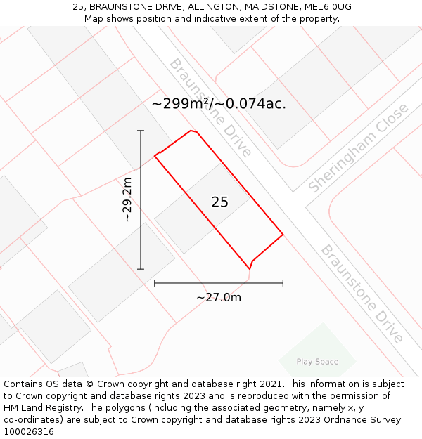 25, BRAUNSTONE DRIVE, ALLINGTON, MAIDSTONE, ME16 0UG: Plot and title map