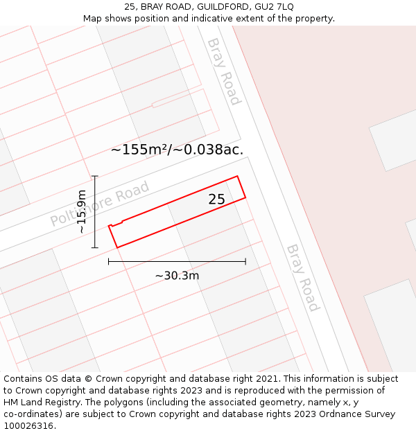 25, BRAY ROAD, GUILDFORD, GU2 7LQ: Plot and title map