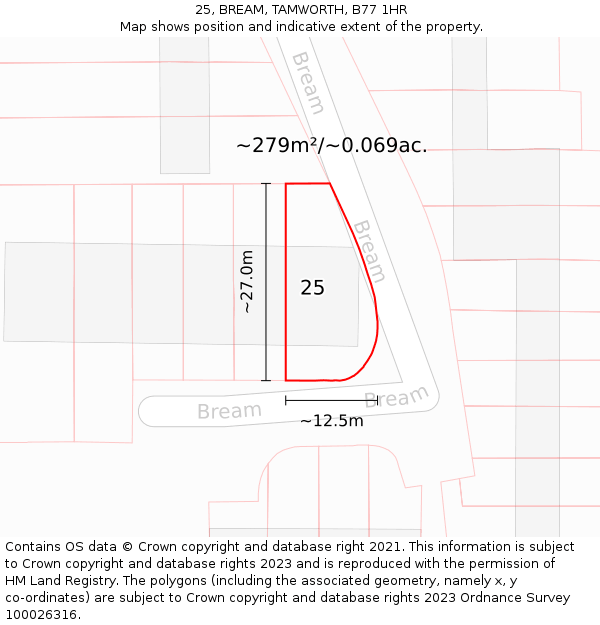 25, BREAM, TAMWORTH, B77 1HR: Plot and title map