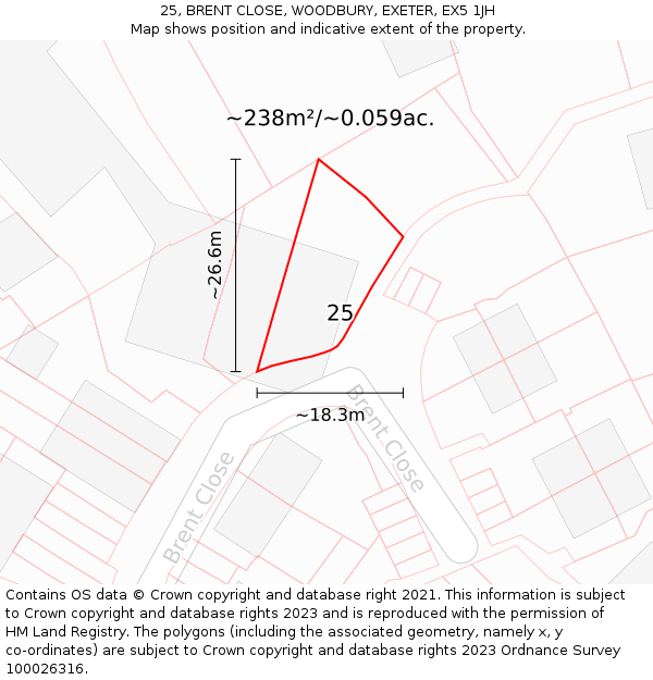 25, BRENT CLOSE, WOODBURY, EXETER, EX5 1JH: Plot and title map