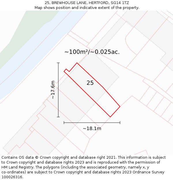 25, BREWHOUSE LANE, HERTFORD, SG14 1TZ: Plot and title map