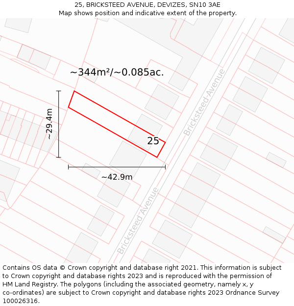 25, BRICKSTEED AVENUE, DEVIZES, SN10 3AE: Plot and title map