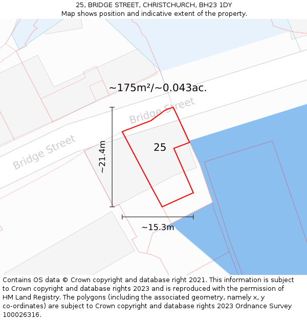 25, BRIDGE STREET, CHRISTCHURCH, BH23 1DY: Plot and title map