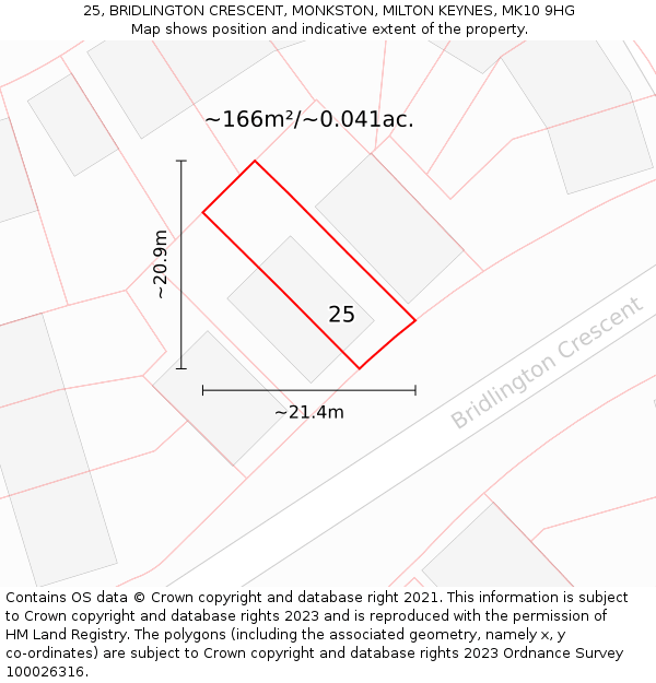 25, BRIDLINGTON CRESCENT, MONKSTON, MILTON KEYNES, MK10 9HG: Plot and title map