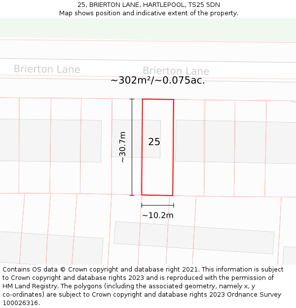 25, BRIERTON LANE, HARTLEPOOL, TS25 5DN: Plot and title map