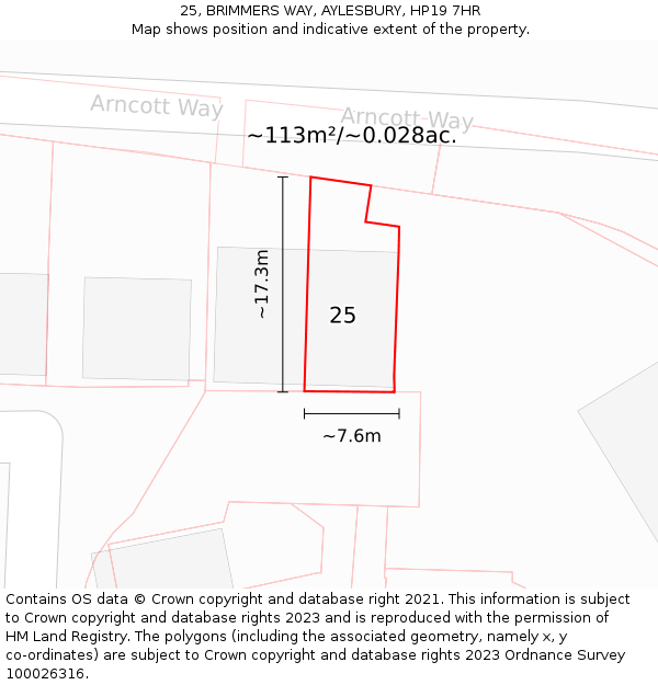 25, BRIMMERS WAY, AYLESBURY, HP19 7HR: Plot and title map