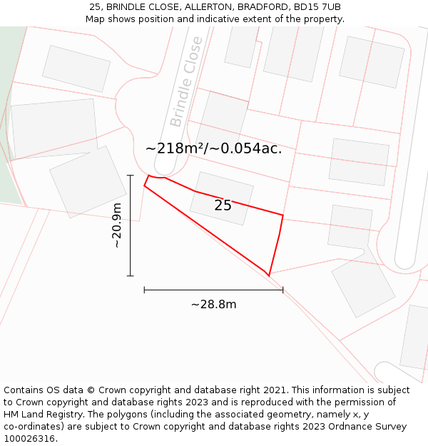 25, BRINDLE CLOSE, ALLERTON, BRADFORD, BD15 7UB: Plot and title map