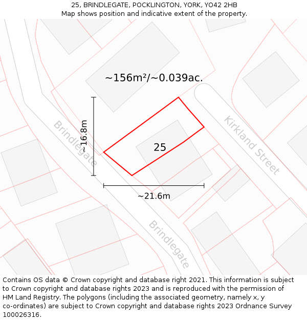 25, BRINDLEGATE, POCKLINGTON, YORK, YO42 2HB: Plot and title map