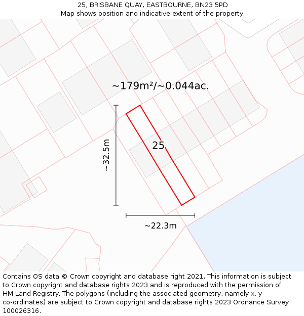 25, BRISBANE QUAY, EASTBOURNE, BN23 5PD: Plot and title map