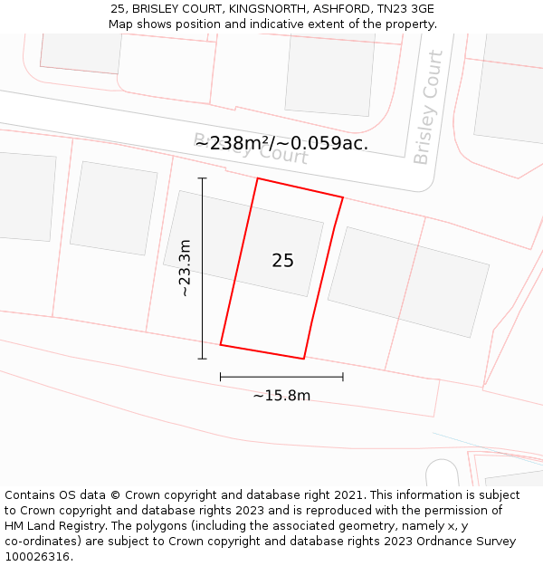 25, BRISLEY COURT, KINGSNORTH, ASHFORD, TN23 3GE: Plot and title map