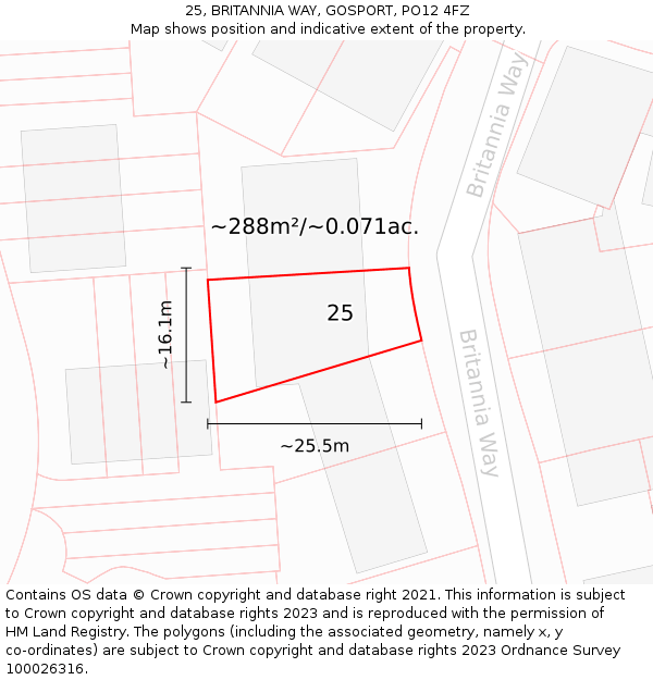 25, BRITANNIA WAY, GOSPORT, PO12 4FZ: Plot and title map