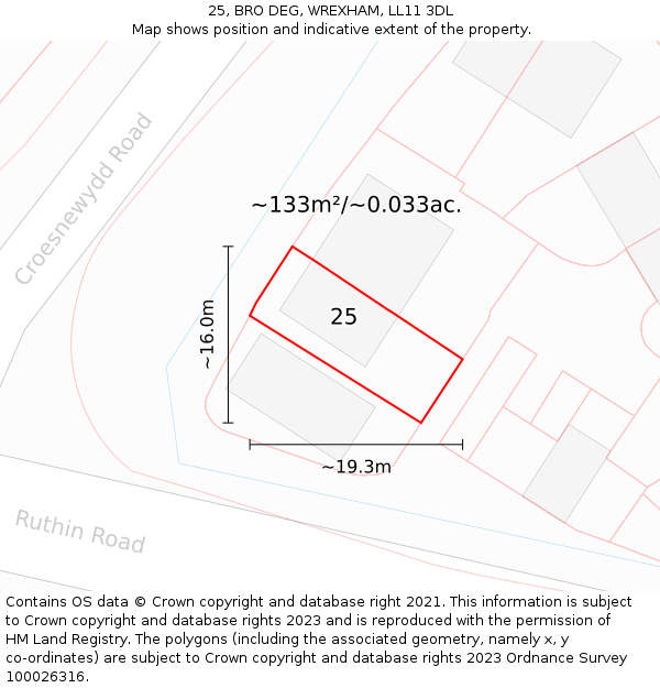 25, BRO DEG, WREXHAM, LL11 3DL: Plot and title map