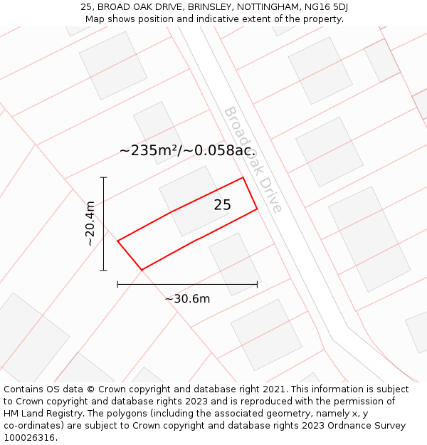 25, BROAD OAK DRIVE, BRINSLEY, NOTTINGHAM, NG16 5DJ: Plot and title map