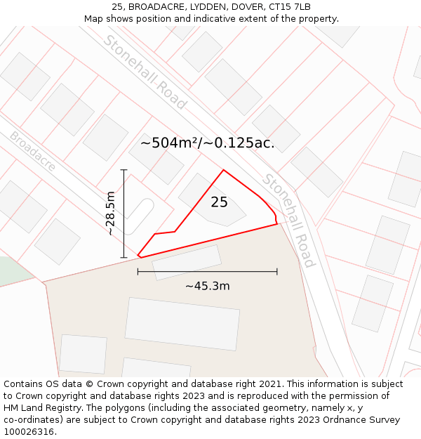 25, BROADACRE, LYDDEN, DOVER, CT15 7LB: Plot and title map