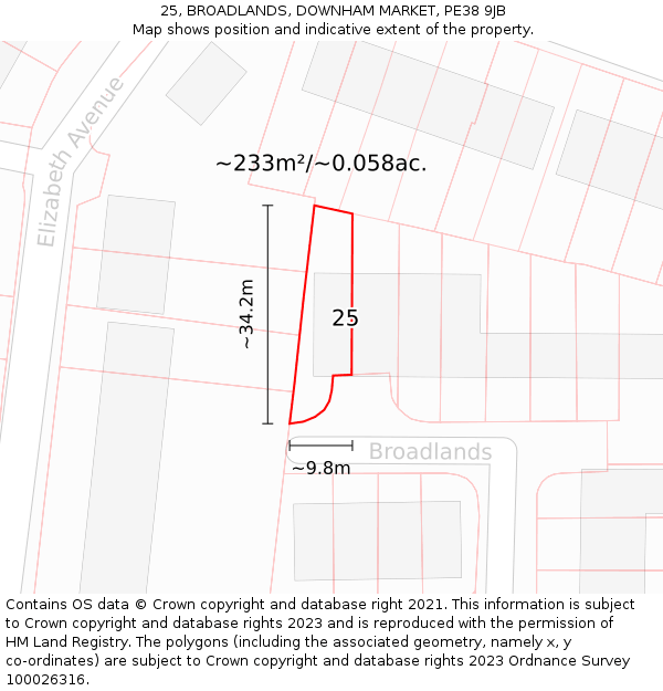 25, BROADLANDS, DOWNHAM MARKET, PE38 9JB: Plot and title map