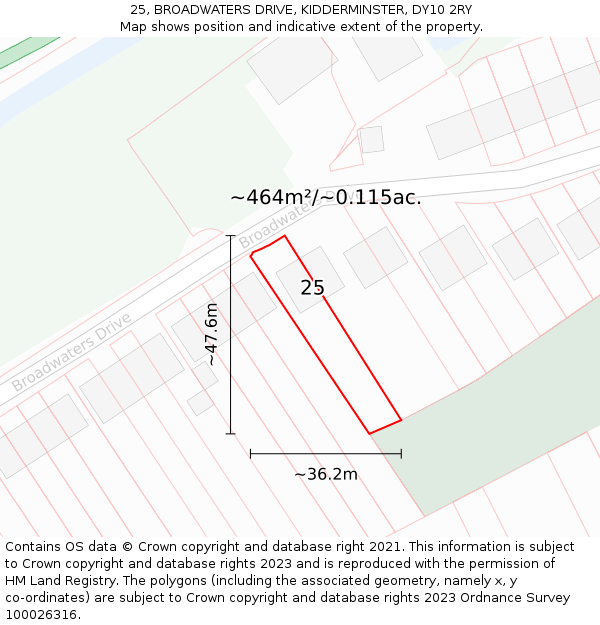 25, BROADWATERS DRIVE, KIDDERMINSTER, DY10 2RY: Plot and title map
