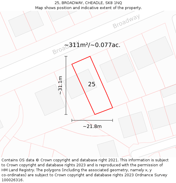 25, BROADWAY, CHEADLE, SK8 1NQ: Plot and title map