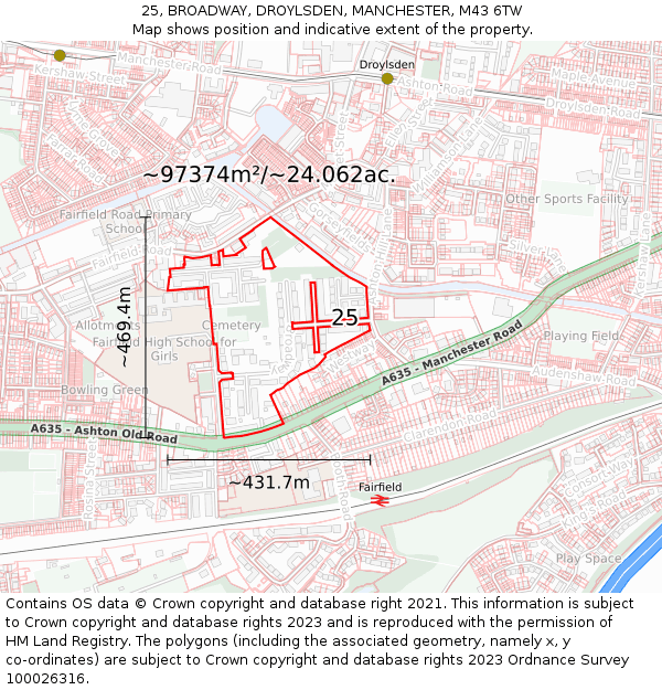 25, BROADWAY, DROYLSDEN, MANCHESTER, M43 6TW: Plot and title map