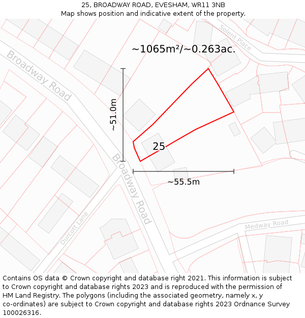 25, BROADWAY ROAD, EVESHAM, WR11 3NB: Plot and title map