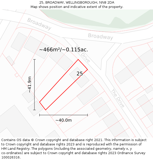 25, BROADWAY, WELLINGBOROUGH, NN8 2DA: Plot and title map