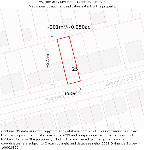 25, BROMLEY MOUNT, WAKEFIELD, WF1 5LB: Plot and title map