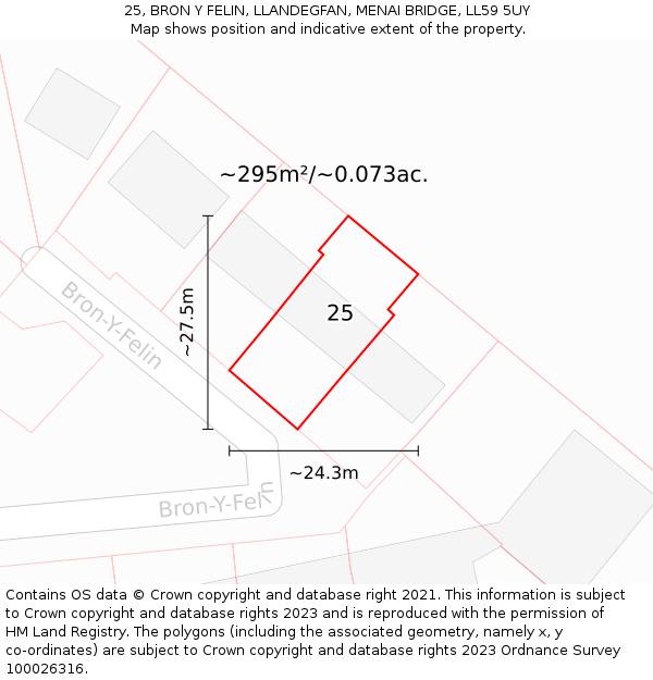 25, BRON Y FELIN, LLANDEGFAN, MENAI BRIDGE, LL59 5UY: Plot and title map
