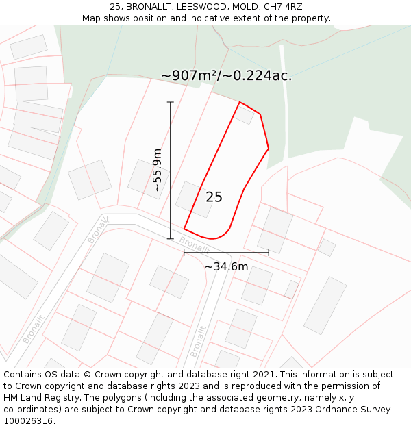 25, BRONALLT, LEESWOOD, MOLD, CH7 4RZ: Plot and title map