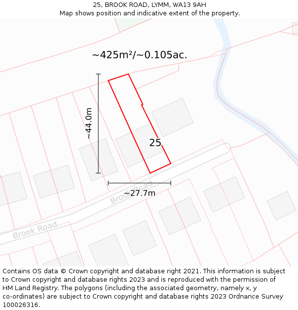 25, BROOK ROAD, LYMM, WA13 9AH: Plot and title map