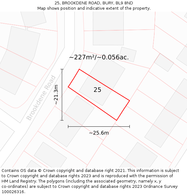 25, BROOKDENE ROAD, BURY, BL9 8ND: Plot and title map