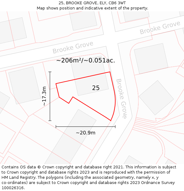 25, BROOKE GROVE, ELY, CB6 3WT: Plot and title map