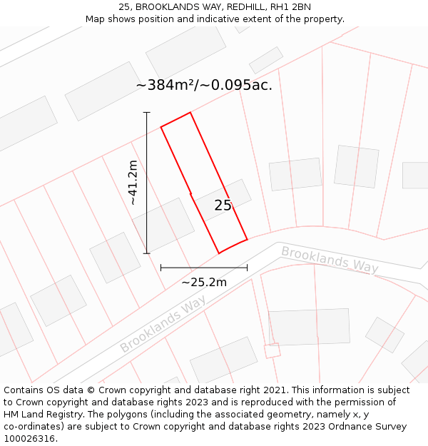 25, BROOKLANDS WAY, REDHILL, RH1 2BN: Plot and title map