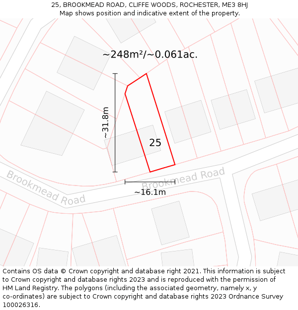 25, BROOKMEAD ROAD, CLIFFE WOODS, ROCHESTER, ME3 8HJ: Plot and title map