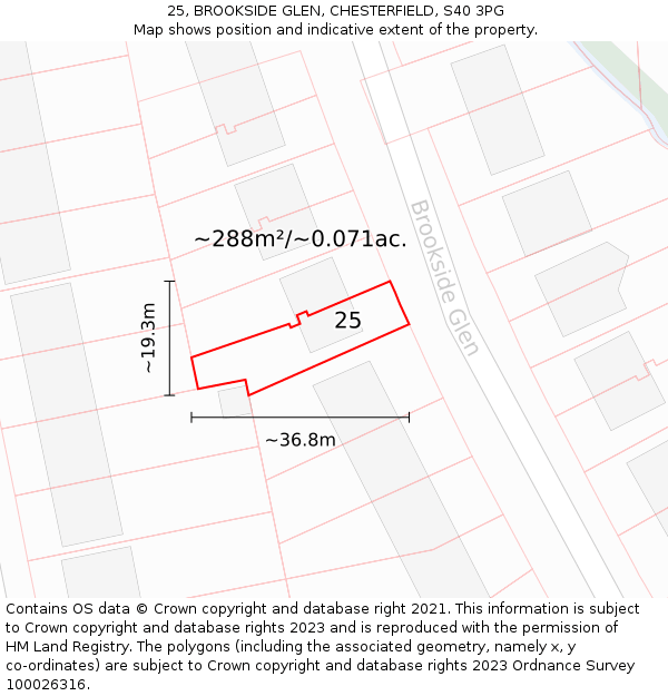 25, BROOKSIDE GLEN, CHESTERFIELD, S40 3PG: Plot and title map