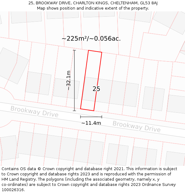 25, BROOKWAY DRIVE, CHARLTON KINGS, CHELTENHAM, GL53 8AJ: Plot and title map