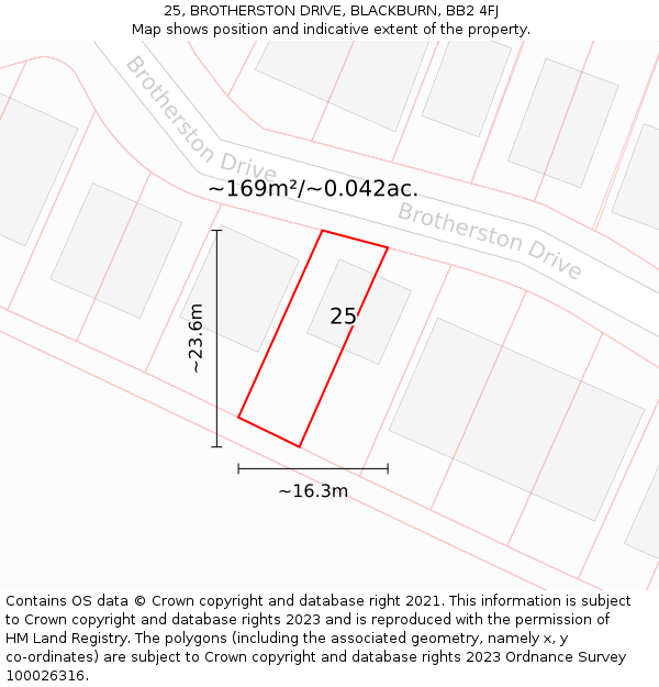 25, BROTHERSTON DRIVE, BLACKBURN, BB2 4FJ: Plot and title map