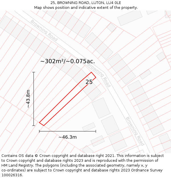 25, BROWNING ROAD, LUTON, LU4 0LE: Plot and title map