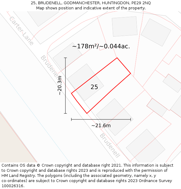 25, BRUDENELL, GODMANCHESTER, HUNTINGDON, PE29 2NQ: Plot and title map