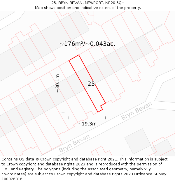 25, BRYN BEVAN, NEWPORT, NP20 5QH: Plot and title map