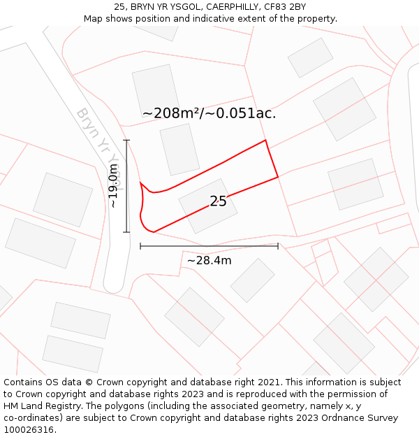 25, BRYN YR YSGOL, CAERPHILLY, CF83 2BY: Plot and title map