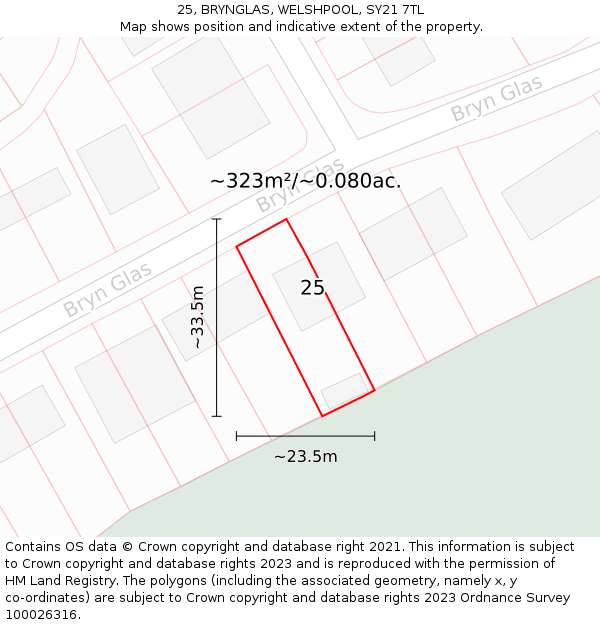 25, BRYNGLAS, WELSHPOOL, SY21 7TL: Plot and title map