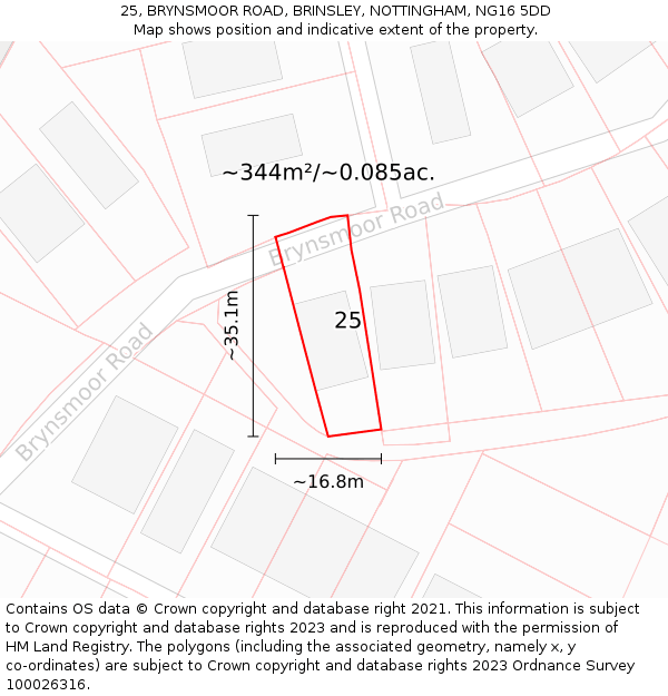 25, BRYNSMOOR ROAD, BRINSLEY, NOTTINGHAM, NG16 5DD: Plot and title map