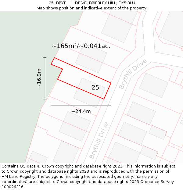 25, BRYTHILL DRIVE, BRIERLEY HILL, DY5 3LU: Plot and title map