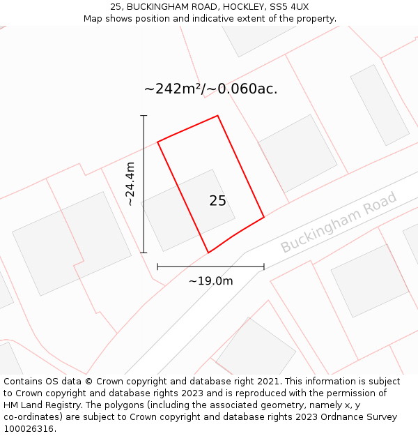 25, BUCKINGHAM ROAD, HOCKLEY, SS5 4UX: Plot and title map