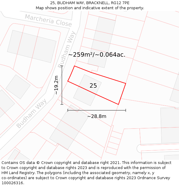25, BUDHAM WAY, BRACKNELL, RG12 7PE: Plot and title map