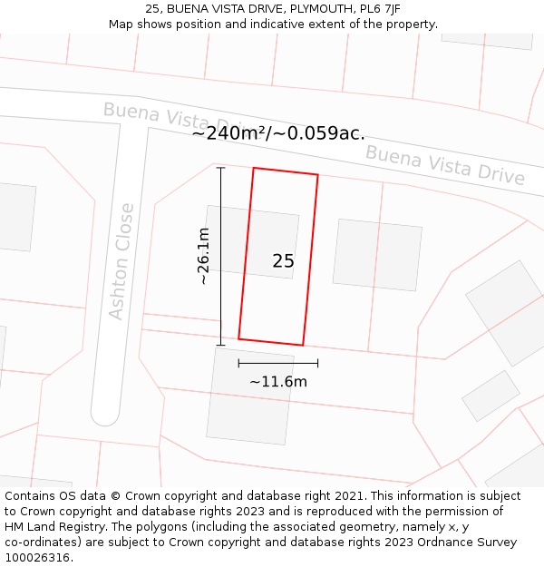 25, BUENA VISTA DRIVE, PLYMOUTH, PL6 7JF: Plot and title map