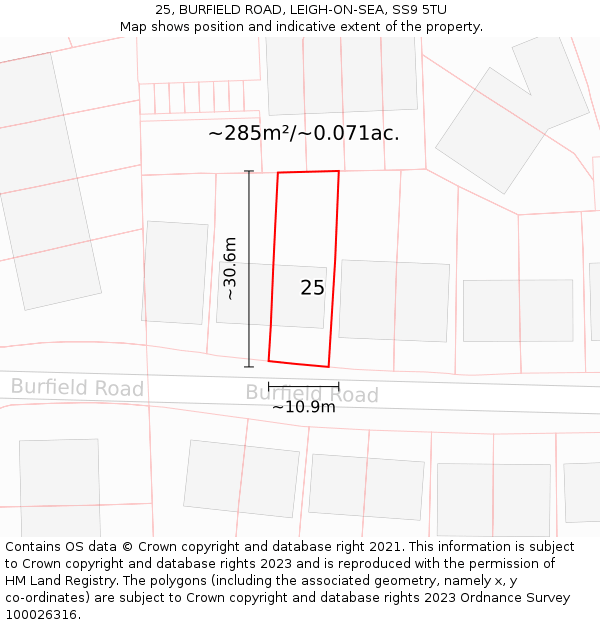 25, BURFIELD ROAD, LEIGH-ON-SEA, SS9 5TU: Plot and title map