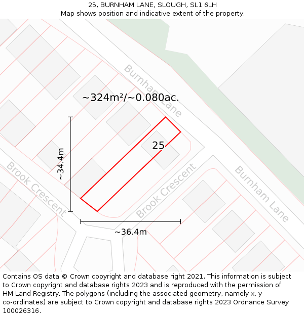 25, BURNHAM LANE, SLOUGH, SL1 6LH: Plot and title map