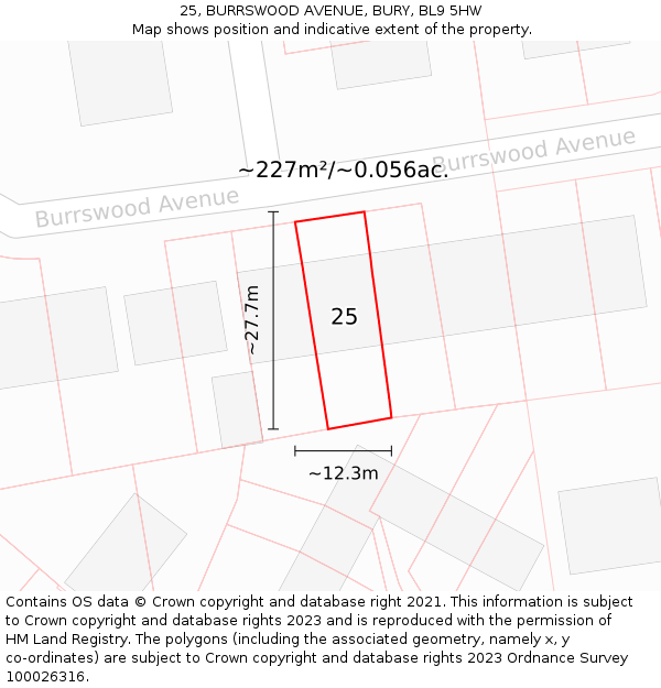 25, BURRSWOOD AVENUE, BURY, BL9 5HW: Plot and title map